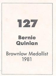 1990 Select AFL Stickers #127 Bernie Quinlan Back